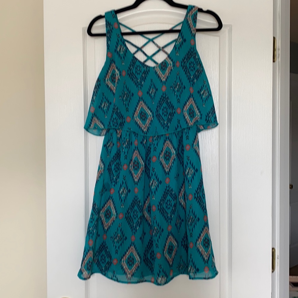 Turquoise Dress with Aztec Design